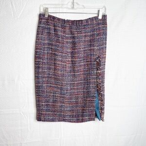 Rachel Roy Fall II DK AQUA MULTI PLACKET LINED pencil skirt size med side split.